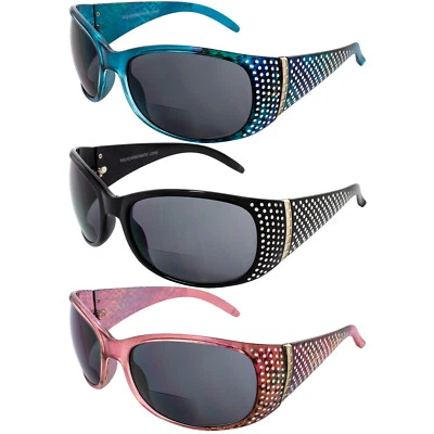 3 óculos de sol bifocais Global Vision armação azul preto e rosa lentes de fumaça 2,5 Mag - Imagem 1 de 4