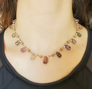 Designer Wendy Brigode 18k Yellow Gold Pearl and Multi-colored Sapphire Necklace - Picture 1 of 8