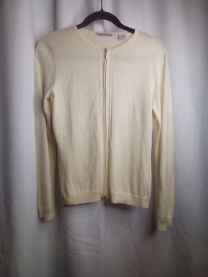 Madison Studio Sweater S Women Long Sleeve Zip Front Silk Blend Beige - Image 1 of 4