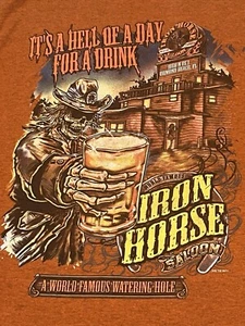 Vintage Iron Horse Saloon Ormond Beach Biker Bar Skeleton Beet T-Shirt Large - Picture 1 of 7