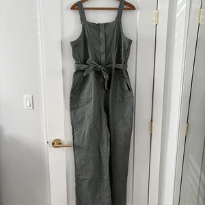Celebrity Pink Olive Green Jumpsuit Women's Size L Belted Sleeveless Utility - Picture 1 of 13