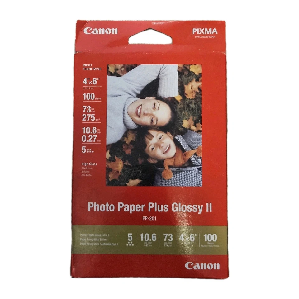Фотобумага Canon PP-201 PIXMA Plus глянцевая II 4x6 дюймов 100 листов новая - Изображение 1 из 2