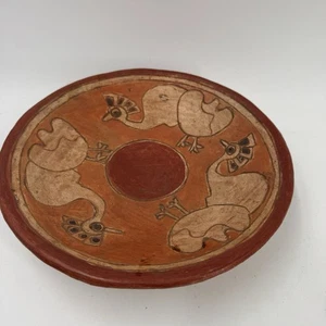 Vintage Unique Pottery plate Mayan Toltec / Aztec tripod 3 leg polychrome plate - Picture 1 of 19