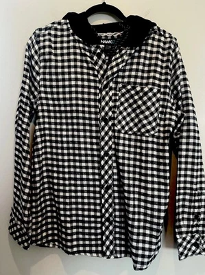 Tony Hawk Men’s Gingham Flannel Button-Down w/ Hood – Black/White – Size M – NWT - Image 1 of 4