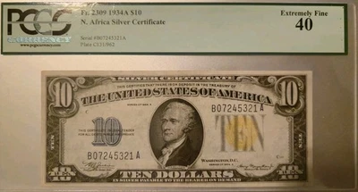 PCGS FR2309 1934-A $10 North Africa Silver Certificate XF 40 - Image 1 of 2