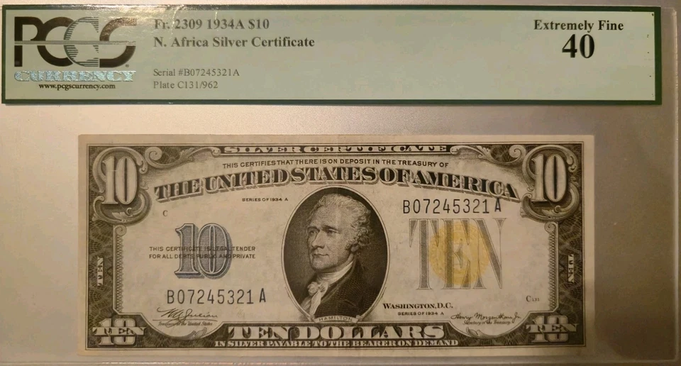 PCGS FR2309 1934-A $10 North Africa Silver Certificate XF 40 - Image 1 of 2