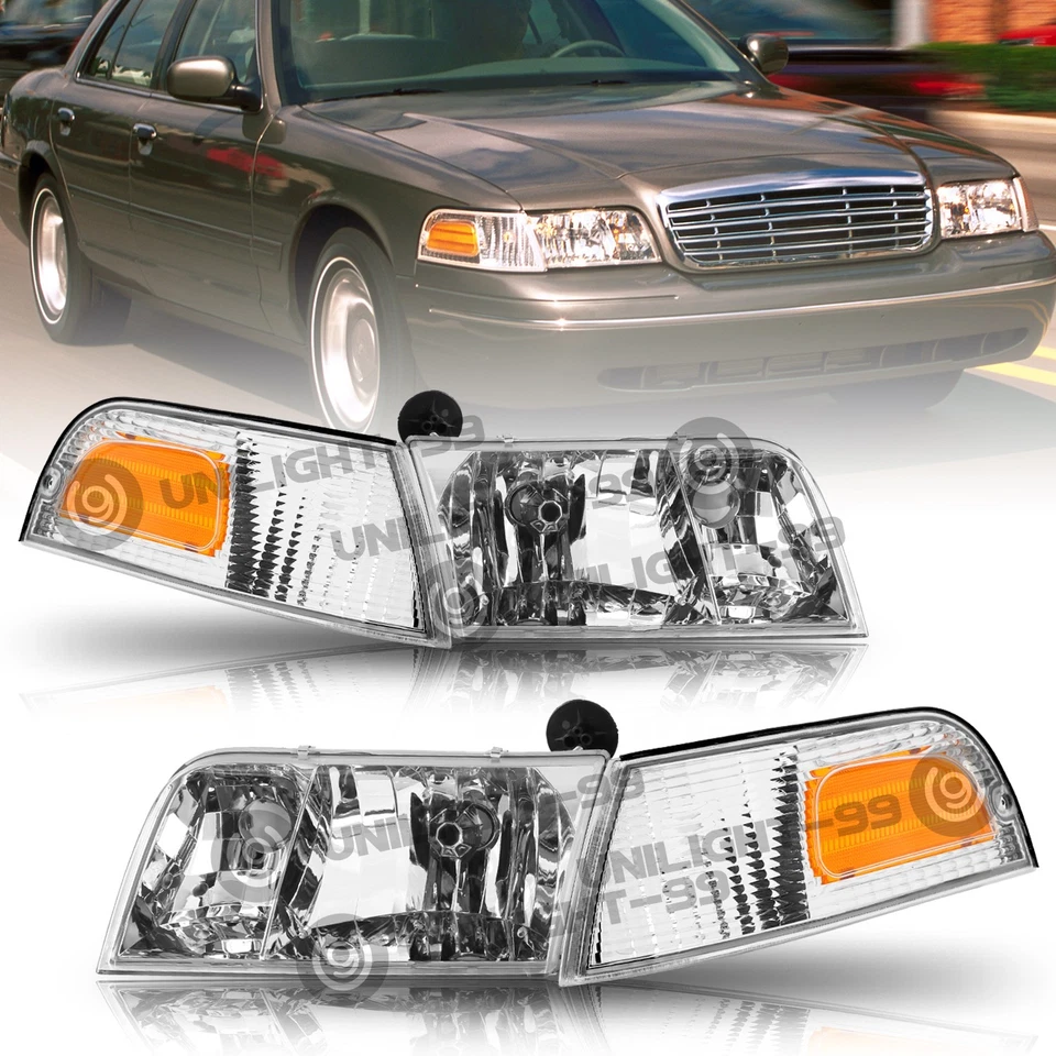Faros cromados + par de luces de señal de esquina L+R para Ford Crown Victoria 1998-2011 Foto 1 de 4