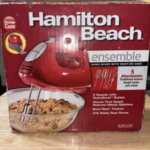 Hamilton Beach Ensemble Hand Mixer W/Snap On Case, Beaters, Dough Hook & Whisk - Picture 1 of 24