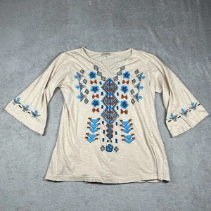 Scully Tunic Top Women’s XL Beige Embroidered Aztec Southwestern Boho Floral - Picture 1 of 9