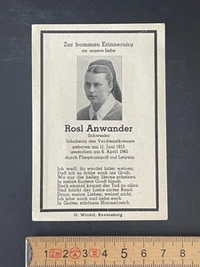 Original WW2 German Death Card Home Front Air Raid Leipzig Female Nurse RARE - Picture 1 of 2