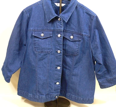 Usada en Excelente Condición Chaqueta Denim Elastizada Camisa Top Azul Estrás Botón Mujeres 2X/22W Foto 1 de 4