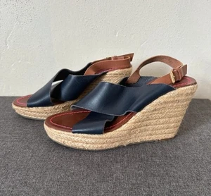 BODEN *Sienna* Navy Leather Espadrille Wedge Sandals Size 6 brand new no box - Picture 1 of 3