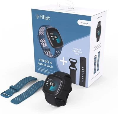 Fitbit Versa 4 Sports Pack 40,5mm Aluminiumgehäuse mit Sportarmband - Schwarz... - Bild 1 von 4