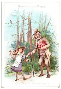 Tarjeta cromada recompensa al mérito victoriana "La pequeña Nell y su abuelo" C7 - Imagen 1 de 2