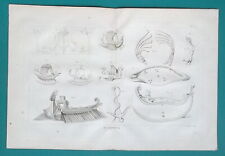 NAVY of Greeks Romans Ships Galleys Anchors - 1804 Copperplate Print