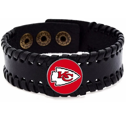 Kansas City Chiefs Mens Womens Adjustable Black Leather Bracelet Jewelry Gift D8 Cover