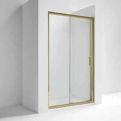 HUDSON REED Nuie Rene Sliding Shower Door 1100mm Wide with Brushed Brass Profile - 6mm Glass