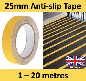 25mm Anti-Slip Tape Yellow Grit Grip Non Slip High Grip Adhesive Safety Flooring - Picture 1 of 4