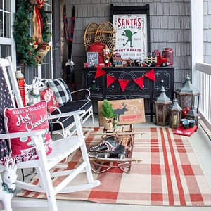 Christmas Front Door Mat Buffalo Plaid Outdoor Rug Hand-Woven Front Porch Rug fo - Picture 1 of 6
