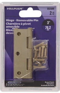 Hillman 852589 Hardware Essentials 2 bisagras pasador extraíble acabado de latón 3" en paquete - Imagen 1 de 2