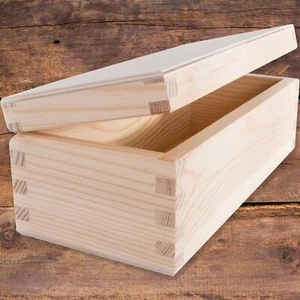 Oblong Rectangular Wooden Box with Lid | 23 x 10 x 8 cm | Plain Decorative Pine - Picture 1 of 10