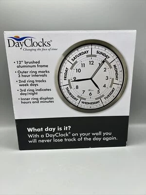 DayClocks Time & Week-Day Wall Clock with Solid Aluminum Frame – Weekly Analo... - Image 1 of 4