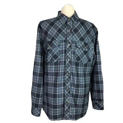 Browning Shirt Men L Blue Plaid Flannel Polyester Pockets Elbow Patches Outdoors - Image 1 of 4