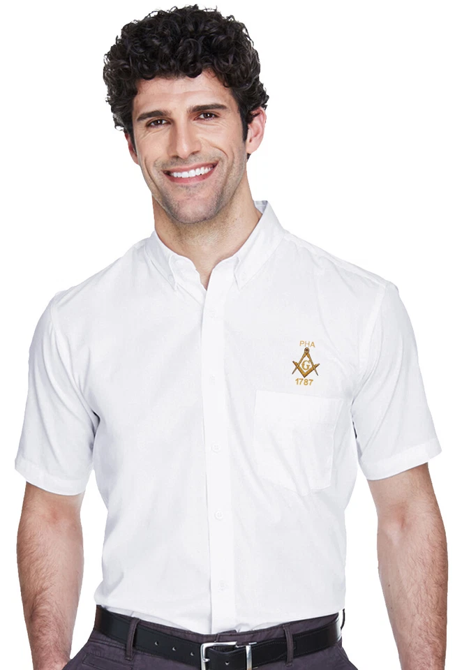 Camisa de manga corta Prince Hall 1787 bordada masónica de popelina con botones para hombre Foto 1 de 1