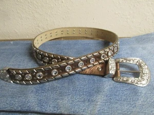 WESTERN RHINESTONE COWGIRL Belt  Camouflage Italian Cross Leather BLING small - Picture 1 of 3