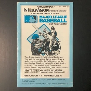 Major League Baseball Intellivision Instruction Manual Only - Imagen 1 de 2