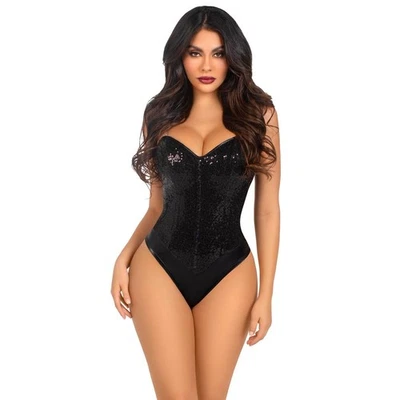 Sexy conjunto de lencería con lentejuelas deshuesadas negras para mujer ropa interior ropa interior lo último Foto 1 de 4