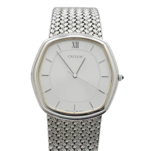 Seiko Credor 7771-5040 Quarz Achteck Quadrat Silber Mesh Armband Herrenuhr JP - Bild 1 von 10