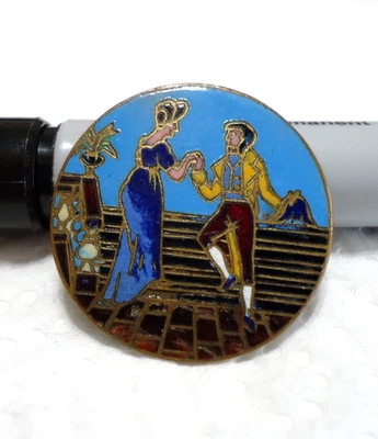 Antique Metal Enamel Picture Button FRENCH COUPLE 1 1/8" - Image 1 of 4