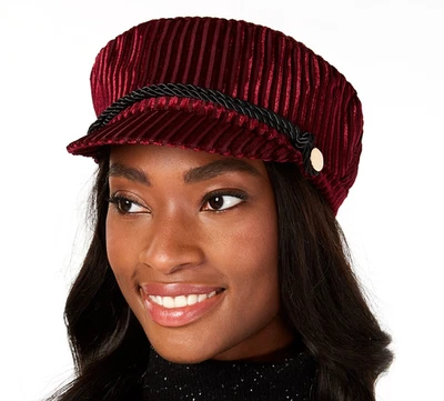 INC International Concepts Womens Striped Velvet Newsboy Cap Button Cord Trim - Image 1 of 4