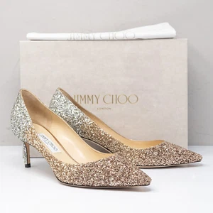Jimmy Choo Romy 60, Size 40.5 EU (10.5 US) Rose Gold/Silver Ombre Glitter Heels - Picture 1 of 8
