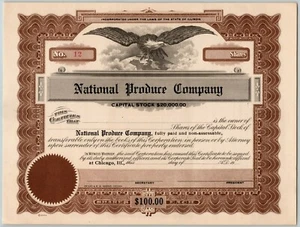Scarce Unused c1920's Stock Certificate "National Produce Company" (Chicago) IL - Picture 1 of 2