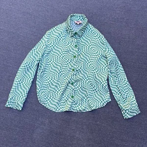 Lisa Says Gah Long Sleeve Checkered Print Button Down Shirt Green Small - Picture 1 of 8