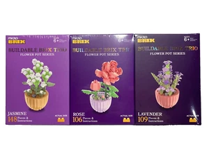 Micro Brix Set Of 3 Mini Building Blocks Jasmine Rose Lavender Flower Pots - Picture 1 of 5
