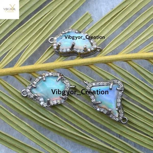 Conector de búsqueda de piedras preciosas de ópalo de diamantes pavé de plata de ley 925 para hacer joyas - Imagen 1 de 3