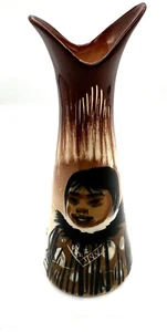 Vintage Sasha Brastoff Matthew Adams Brown Eskimo Vase 8" MCM - Picture 1 of 9