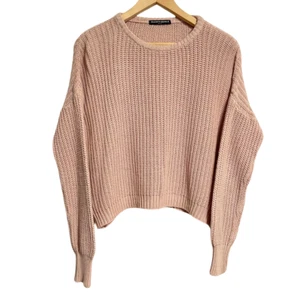 Brandy Melville Rib Knit Crop Sweater Womens One Size Baby Pink Cotton Pullover - Picture 1 of 6
