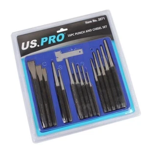 US PRO 16pc Punch & Chisel Set Cold Chisels Center Punch PIN Punch Taper Punch - Picture 1 of 5