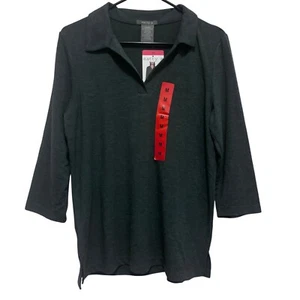 Matty M Women Size Medium Top Heather Teal Johnny Collar Polo Sweater 3/4 Sleeve - Picture 1 of 7
