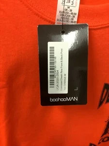 BoohooMan Mens T Shirt Orange Oversized Death Row Front & Back Print Size M - Picture 1 of 5