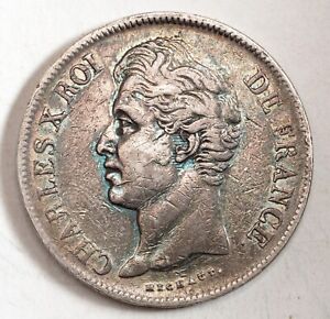 1828, France (2nd Kingdom), Charles X. Large Silver 5 Francs Coin. Nantes mint!