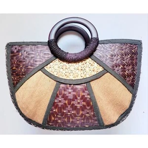 Vintage Unique Wood Exterior Satchel Top Handle Bag Vacation Resortwear Summer - Picture 1 of 12