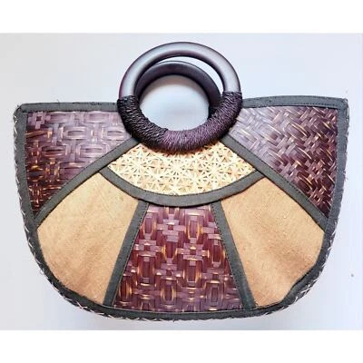 Bolso exterior de madera único vintage con asa superior ropa de resort de vacaciones verano Foto 1 de 4