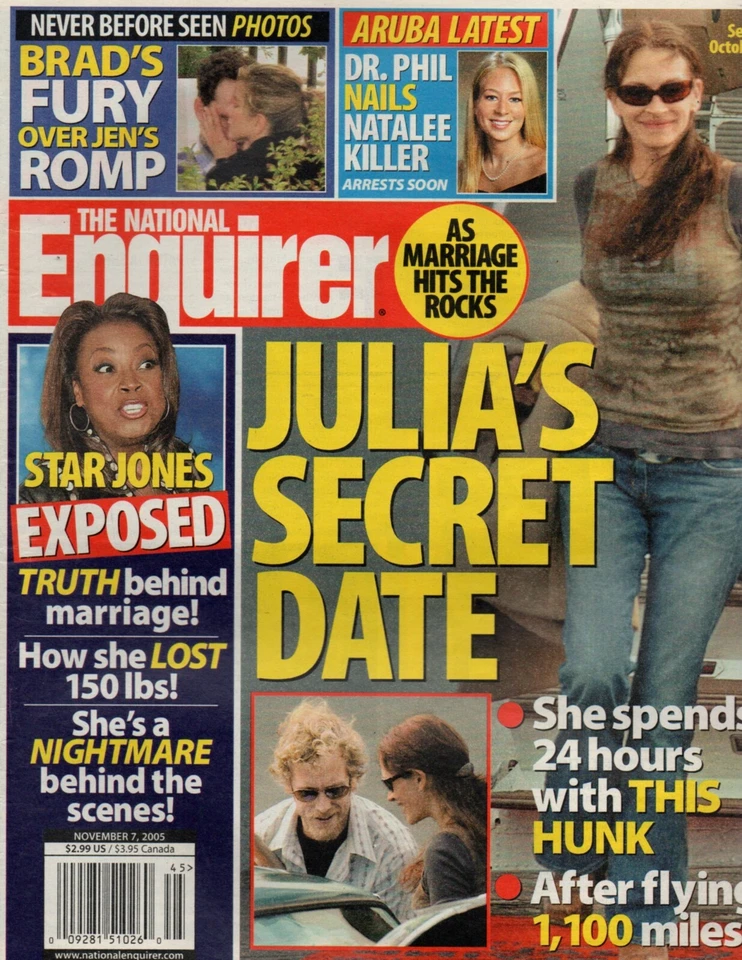 National Enquirer Magazine November 7 2005 Julia Roberts Brad Pitt Star Jones Foto 1 de 1