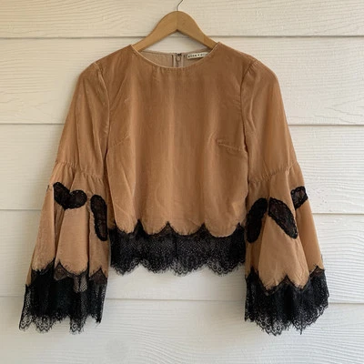 Alice + Olivia Levine Bell рукав кружева зубчатый укороченный Топ размер XS бархат - Изображение 1 из 4