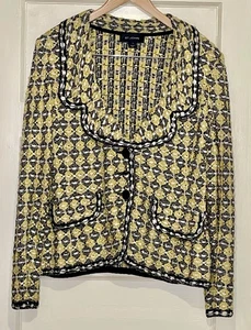 St. John Strickjacke 3-Knopf gelb/schwarz/creme Gr. 14 einmal getragen neuwertig 1249 $ - Bild 1 von 14